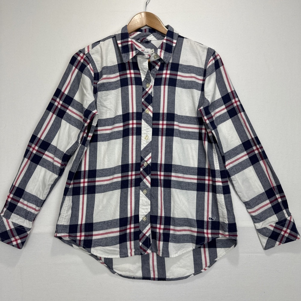 Vineyard‎ Vines Plaid  Button Up Shirt Sz Small White Red Cotton